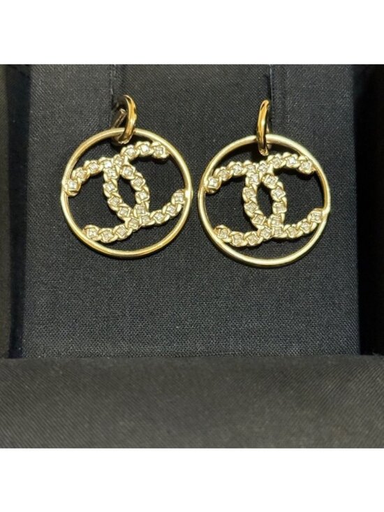 CHANEL Jewelry - Chanel High Society CC Dangle Hoop Earrings with Box & Ribbon